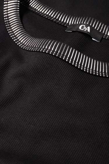 Women - Long sleeve top - slim fit - ribbed - black