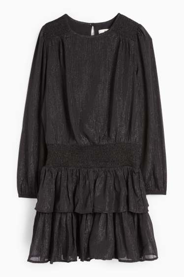 Copii - Fete - Rochie din șifon - aspect lucios - negru