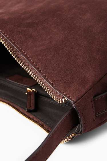 Dámské - Kabelka na rameno - imitace semiše - tmavohnědá