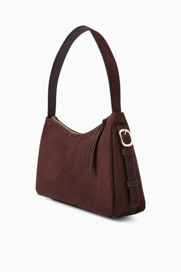 Dámské - Kabelka na rameno - imitace semiše - tmavohnědá