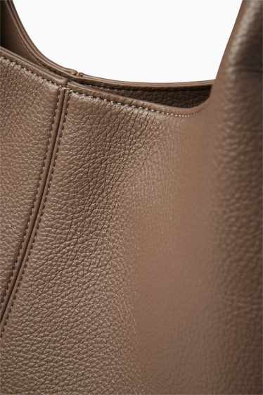 Dámské - Velká kabelka shopper - imitace kůže - béžová