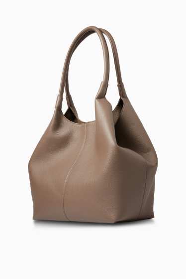 Dámské - Velká kabelka shopper - imitace kůže - béžová