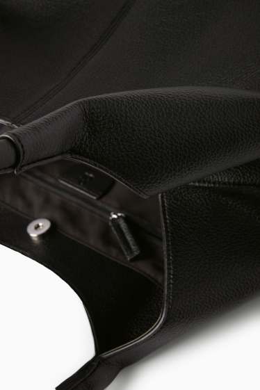 Dámské - Velká kabelka shopper - imitace kůže - černá