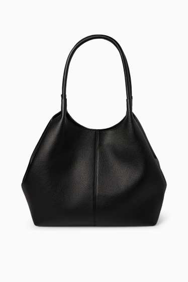 Dámské - Velká kabelka shopper - imitace kůže - černá