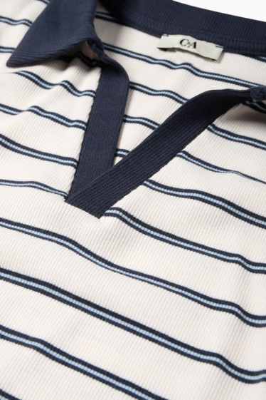 Femei - Tricou polo crop - slim fit - reiat - cu dungi - albastru / alb