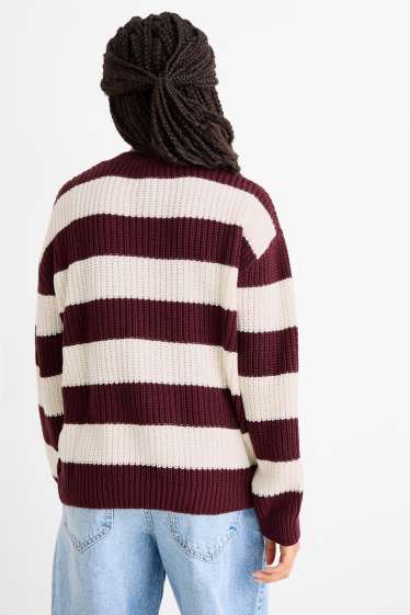 Kinder Mädchen - Pullover - gerippt - gestreift - rot / cremeweiß