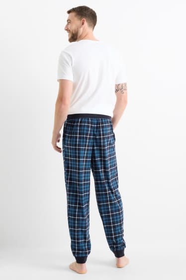 Bărbați - Pantaloni de pijama din flanel - în carouri - albastru închis