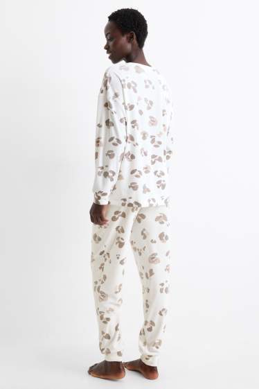Femei - Pijama de iarnă - imprimeu de leopard - alb