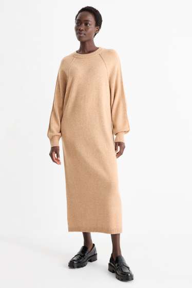 Femei - Rochie din tricot - straight fit - bej
