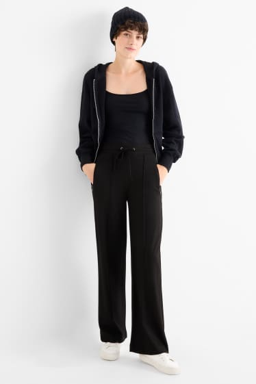 Femei - Pantaloni din jerseu - talie medie - straight fit - negru