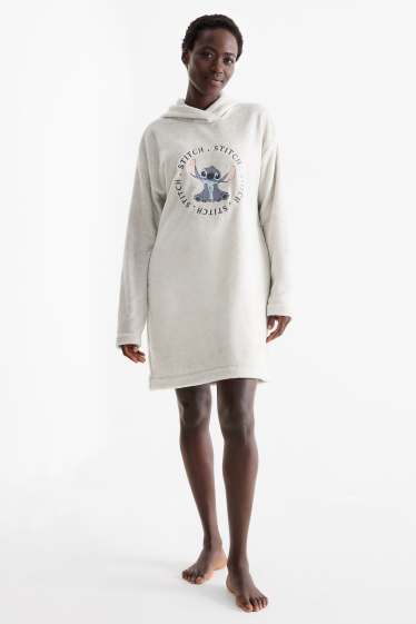 Femei - Cămașă de noapte din fleece cu glugă - Lilo & Stitch - gri deschis