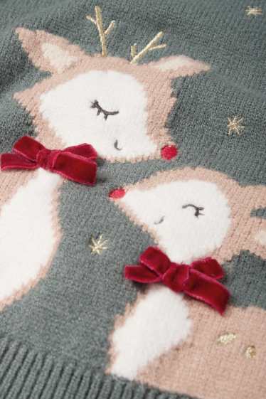 Baby Girls - Reindeer - baby Christmas jumper - green
