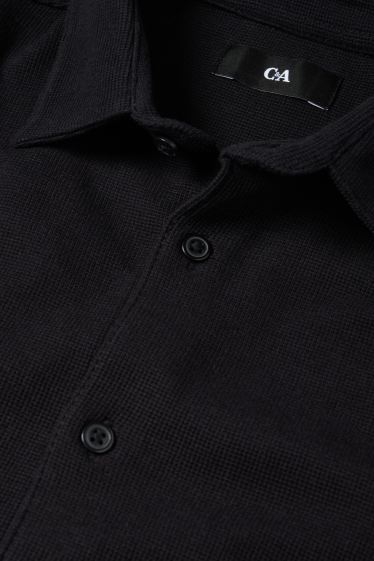Bărbați - Cămașă - regular fit - guler Kent - structurată - negru