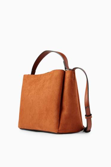 Femei - Geantă shopper mică - imitație de piele întoarsă - maro deschis