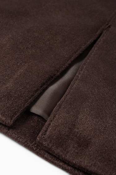 Dámské - Minisukně - imitace semiše - tmavohnědá