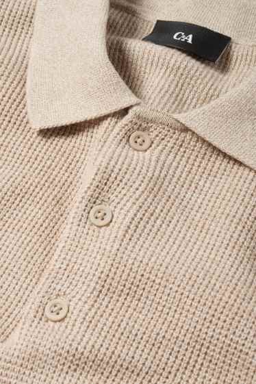Bărbați - Tricou polo cu mânecă lungă - regular fit - din tricot - structurat - bej deschis