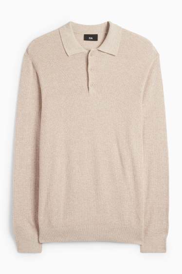 Bărbați - Tricou polo cu mânecă lungă - regular fit - din tricot - structurat - bej deschis