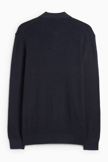 Bărbați - Tricou polo cu mânecă lungă - regular fit - din tricot - structurat - albastru închis