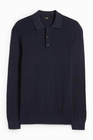 Bărbați - Tricou polo cu mânecă lungă - regular fit - din tricot - structurat - albastru închis