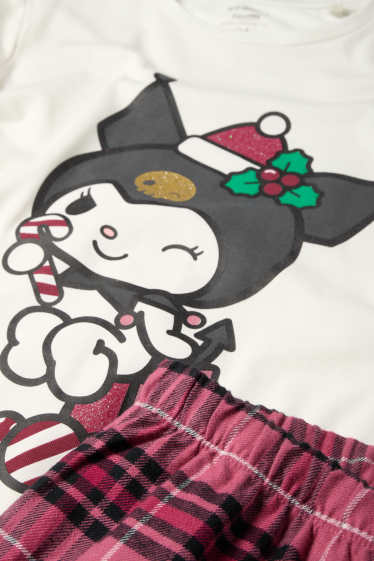 Copii - Fete - Kuromi - set - pijama cu pantaloni din flanel și mască de dormit - alb / roz