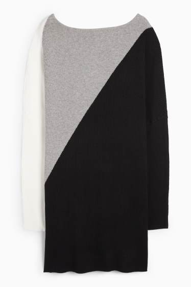 Femei - Rochie tricotată - reiată - negru / gri