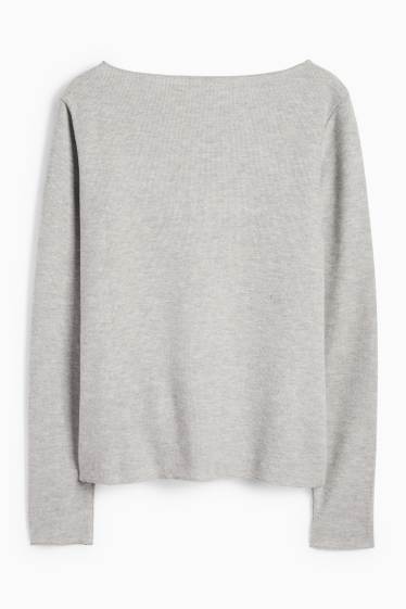 Femei - Tricou cu mânecă lungă - regular fit - reiat - gri deschis