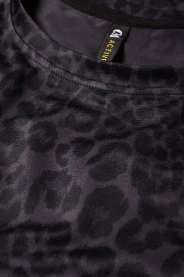 Femei - Tricou sport cu mânecă lungă - relaxed fit - imprimeu de leopard - negru / gri