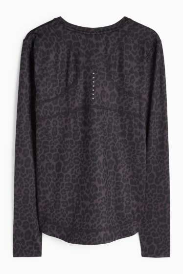 Femei - Tricou sport cu mânecă lungă - relaxed fit - imprimeu de leopard - negru / gri