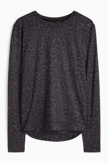 Femei - Tricou sport cu mânecă lungă - relaxed fit - imprimeu de leopard - negru / gri