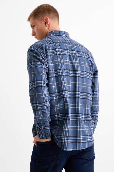 Bărbați - Cămașă din flanel - regular fit - guler Kent - în carouri - albastru