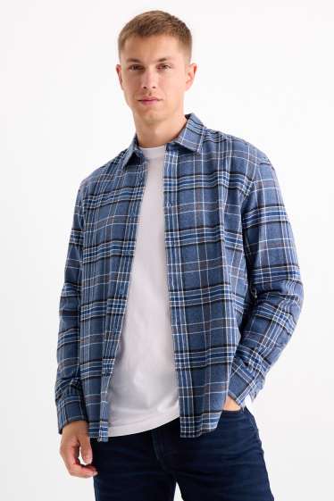 Bărbați - Cămașă din flanel - regular fit - guler Kent - în carouri - albastru
