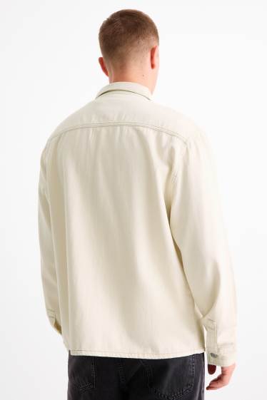 Bărbați - Cămașă din denim - relaxed fit - guler Kent - alb-crem