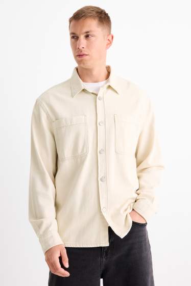 Bărbați - Cămașă din denim - relaxed fit - guler Kent - alb-crem