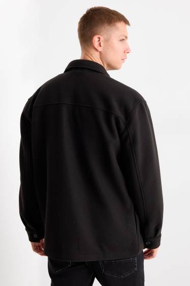 Bărbați - Jachetă tip cămașă - relaxed fit - guler Kent - negru