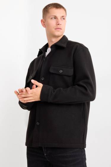Bărbați - Jachetă tip cămașă - relaxed fit - guler Kent - negru