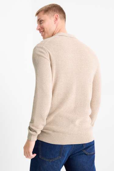 Bărbați - Tricou polo cu mânecă lungă - regular fit - din tricot - structurat - bej deschis