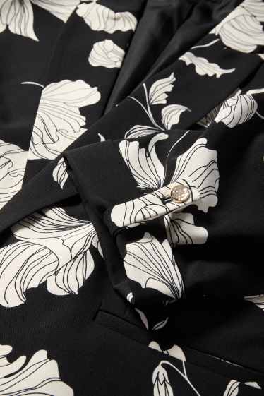 Femei - Blazer lung - relaxed fit - cu flori - negru / alb