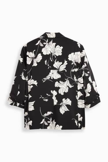 Femei - Blazer lung - relaxed fit - cu flori - negru / alb