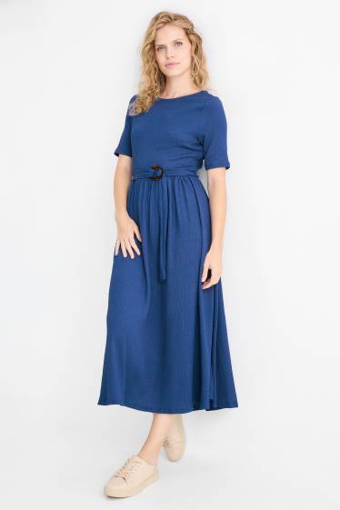Femei - Rochie fit & flare cu curea - structurată - albastru închis