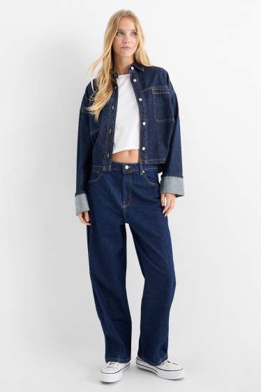 Femei - Baloon jeans - talie medie - denim-albastru închis