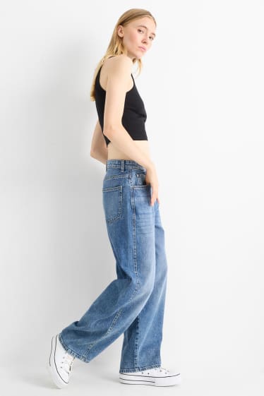 Femei - Baloon jeans - talie medie - denim-albastru
