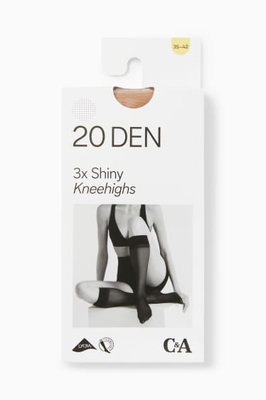 Dámské - Multipack 3 ks - silonové podkolenky - LYCRA® - 20 DEN - světle béžová