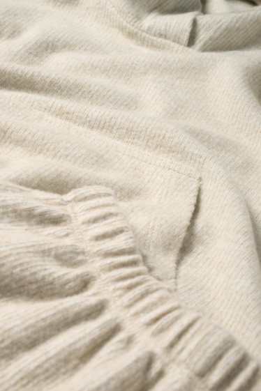 Copii - Fete - Set - pulover cu glugă și pantaloni din tricot - reiați - 2 piese - bej deschis