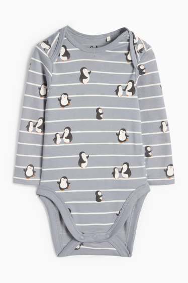 Unisex - Pinguin - body bebeluși - cu dungi - albastru