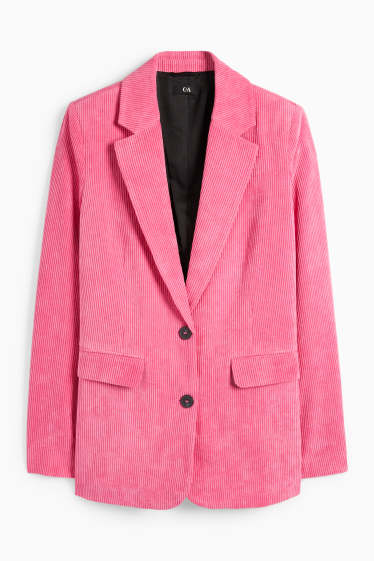 Femei - Blazer lung din catifea reiată - regular fit - roz