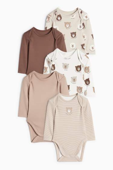 Unisex - Multipack 5 buc. - ursuleți - body bebeluși - taupe