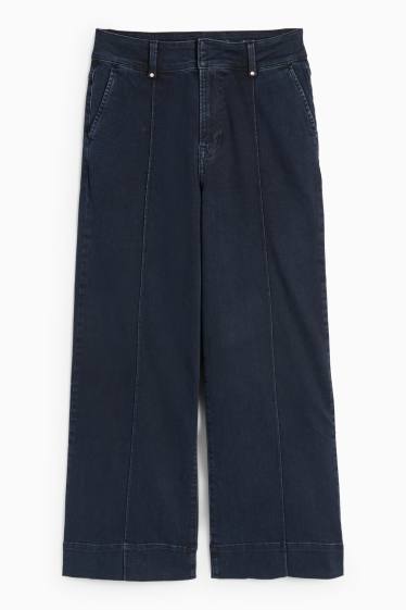 Femei - Crop wide leg jeans - talie înaltă - denim-albastru închis