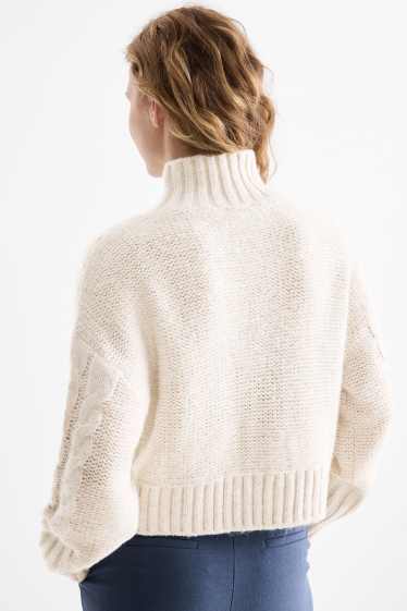 Femei - Pulover crop - cu torsade - bej deschis