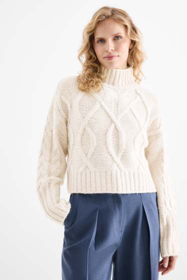 Femei - Pulover crop - cu torsade - bej deschis