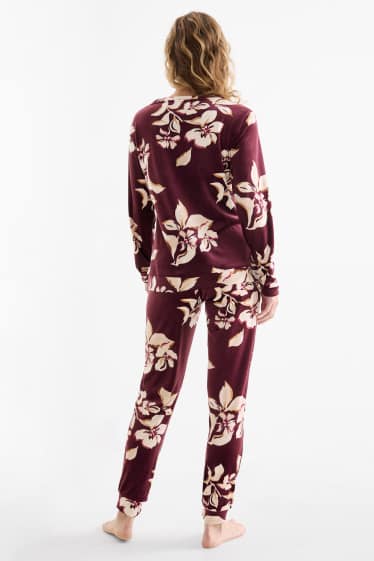 Femei - Pijama de iarnă - cu flori - mov
